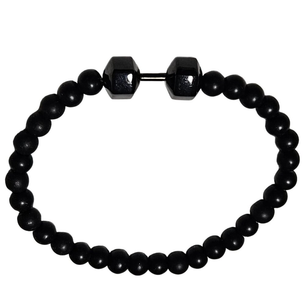 Black Beaded Stretch Bracelet Hexagonal Accents Classic Minimalist Fashion Women